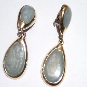 Gold Tone and Green Swirl Drop Earrings